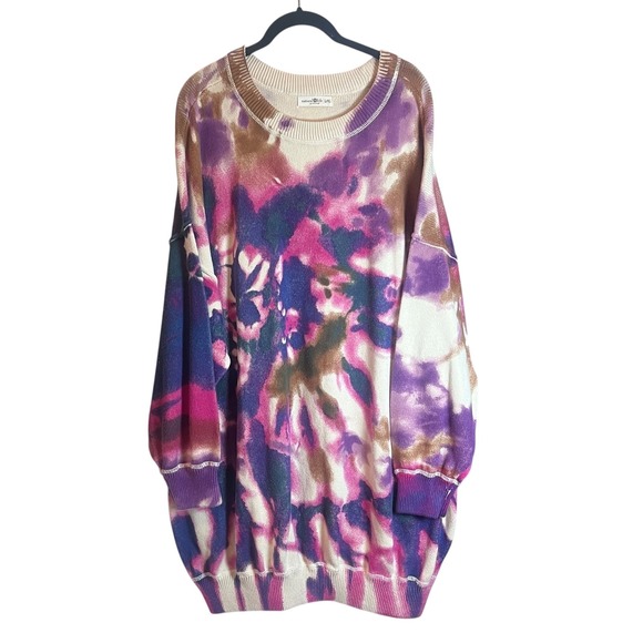 Natural Life Taylor Oversized Tie Dye Knit Sweater Purple Pink L/XL S Pullover - Picture 2 of 5